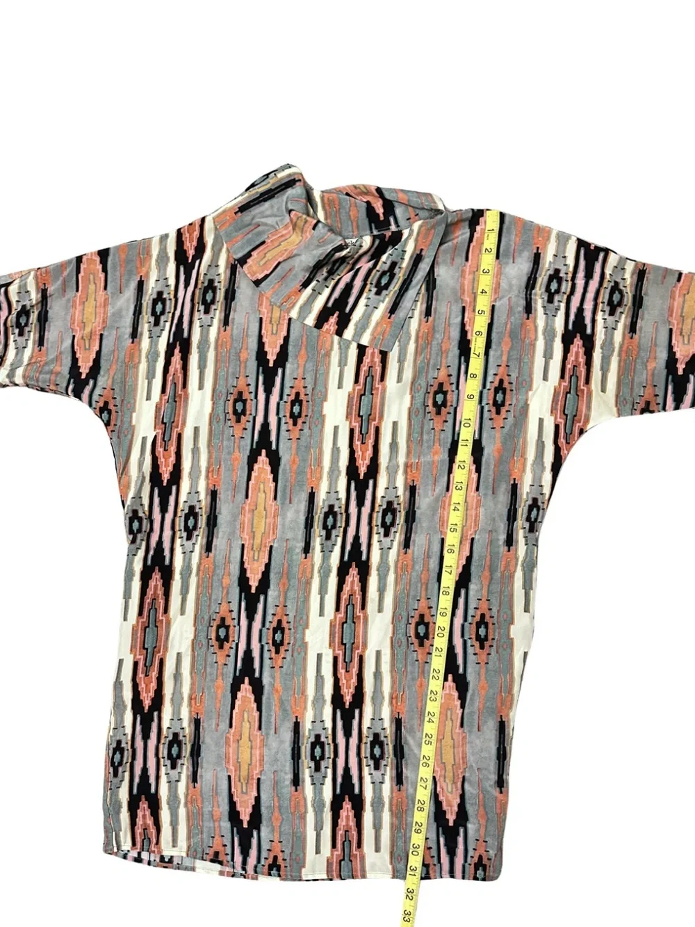 Tucker 100% Silk Tunic Dress Southwest Ikat Print Cowl Neck Pockets Oversized S - Picture 12 of 12